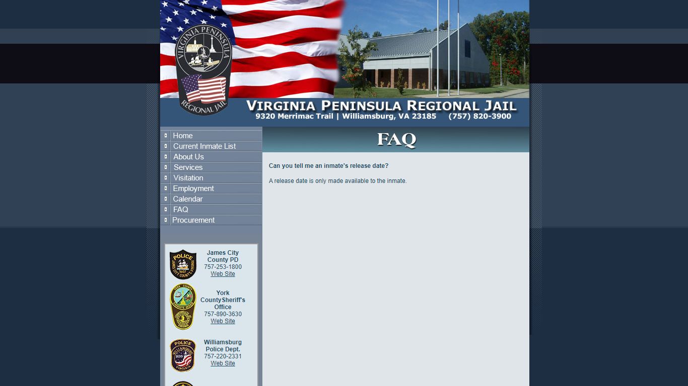 Welcome to the Virginia Peninsula Regional Jail